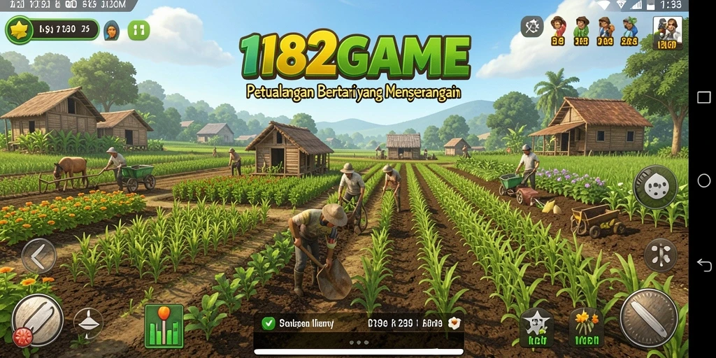 Gameplay 182GAME dengan berbagai aktivitas pertanian yang seru.