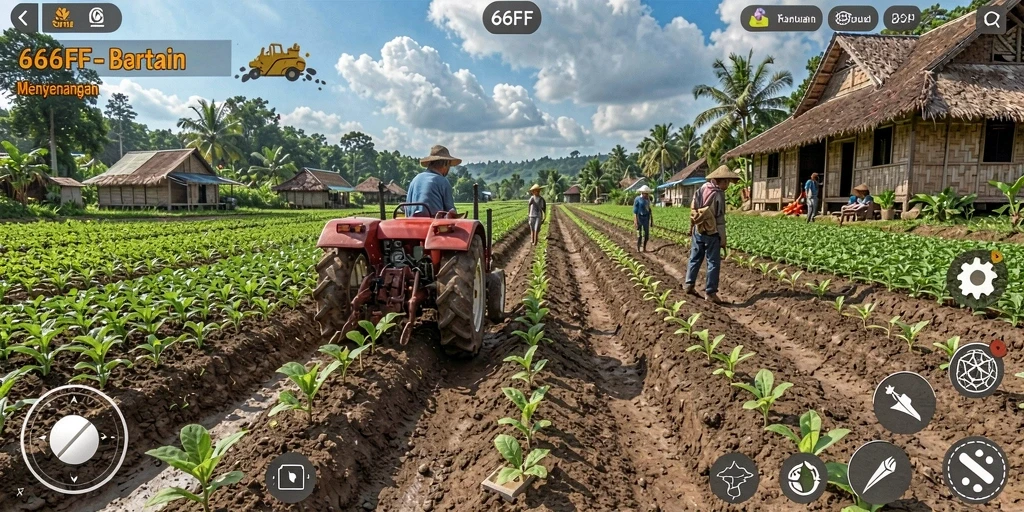 Tampilan utama gameplay <strong>666FF</strong> menampilkan lahan pertanian yang indah.