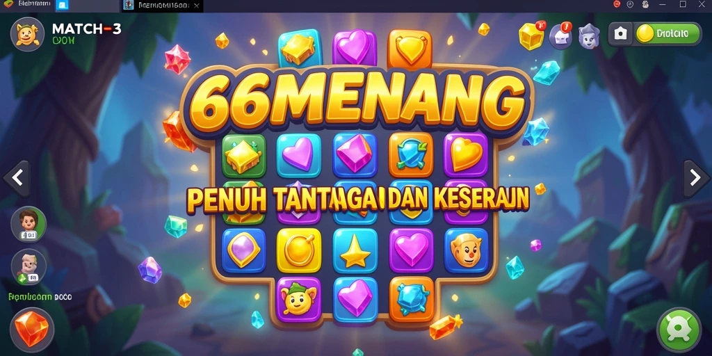 Screenshot gameplay menunjukkan kombinasi warna cerah dan elemen Match-3.