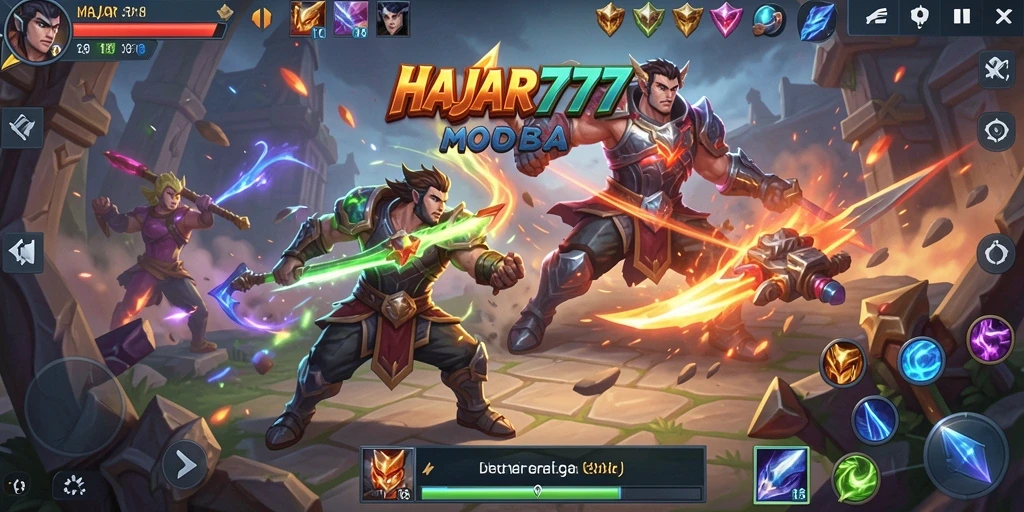Tangkapan layar pertarungan seru di arena <strong>HAJAR777</strong> dengan karakter unik.