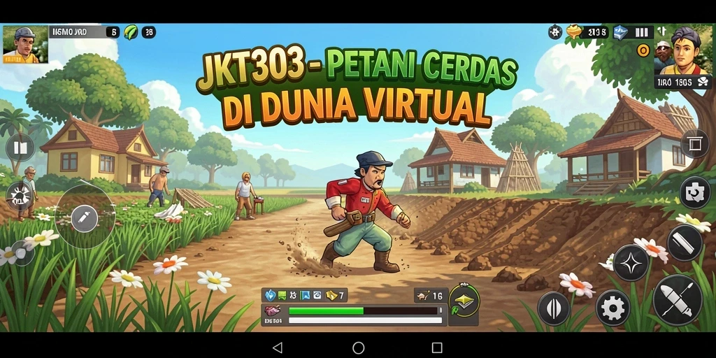 Tangkapan layar utama menunjukkan gameplay pertanian yang seru.