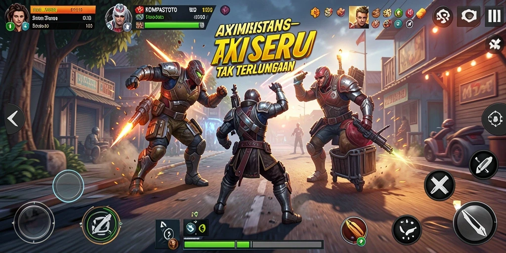 Tampilan gameplay aksi seru di KOMPASTOTO menunjukkan pertarungan mendebarkan.