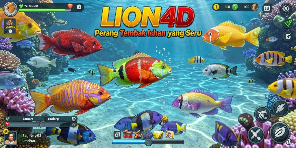 Tampilan gameplay menarik di LION4D saat menembak ikan.
