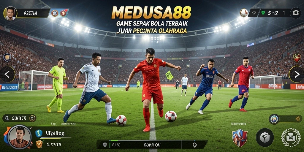 Tangkapan layar gameplay MEDUSA88 menunjukkan aksi seru di lapangan sepak bola.