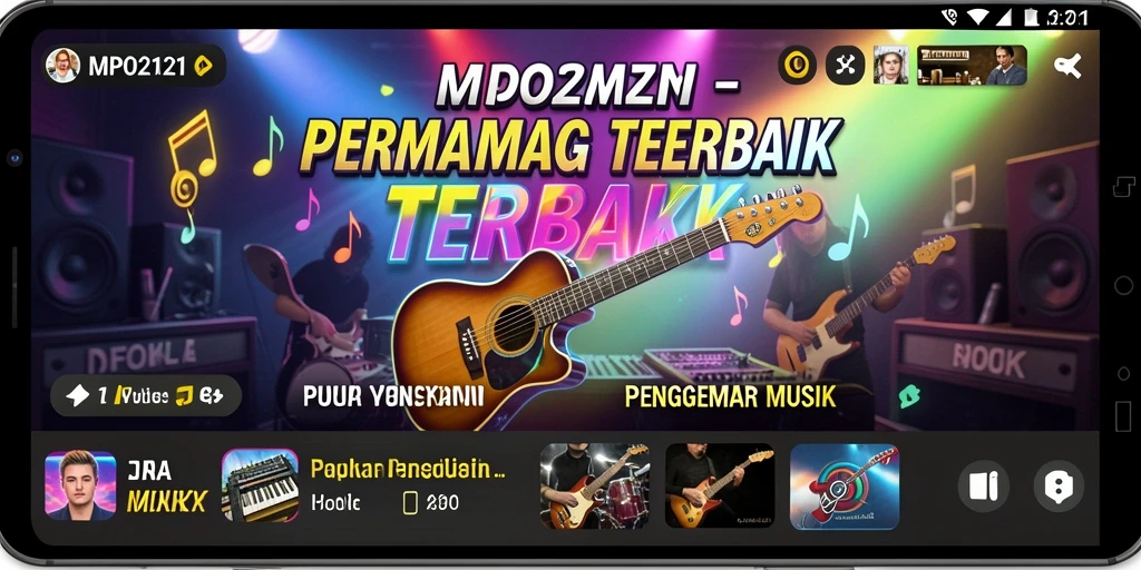 Tampilan gameplay MPO2121 dengan berbagai mode dan lagu.