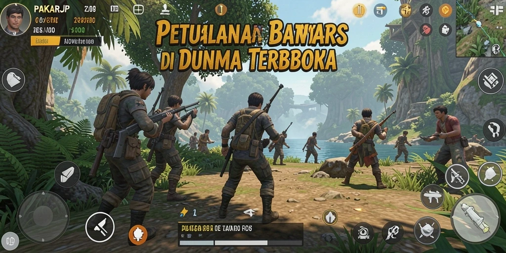 Tampilan gameplay PAKARJP dalam dunia terbuka yang menonjol.
