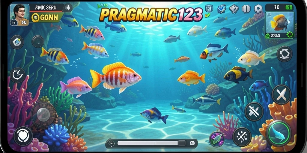 Tampilan gameplay seru di PRAGMATIC123 dengan beragam ikan untuk ditangkap.