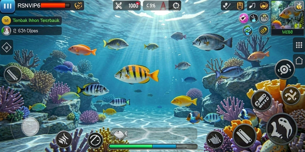 Tampilan gameplay seru dalam RSNVIP6 saat berburu ikan.