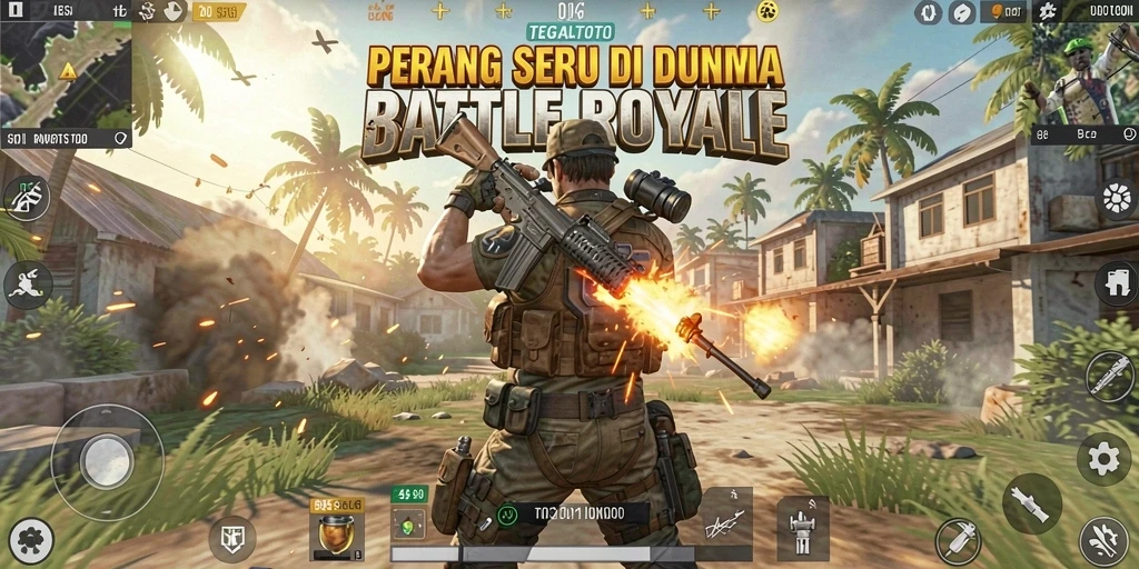 Screenshot gameplay TEGALTOTO menampilkan aksi Battle Royale yang intens.